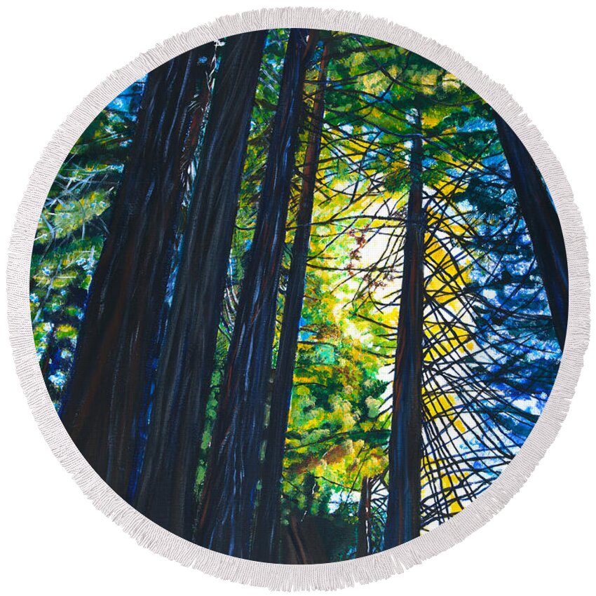  California Round Beach Towel featuring the painting Light in the Trees 40x30 by Santana Star