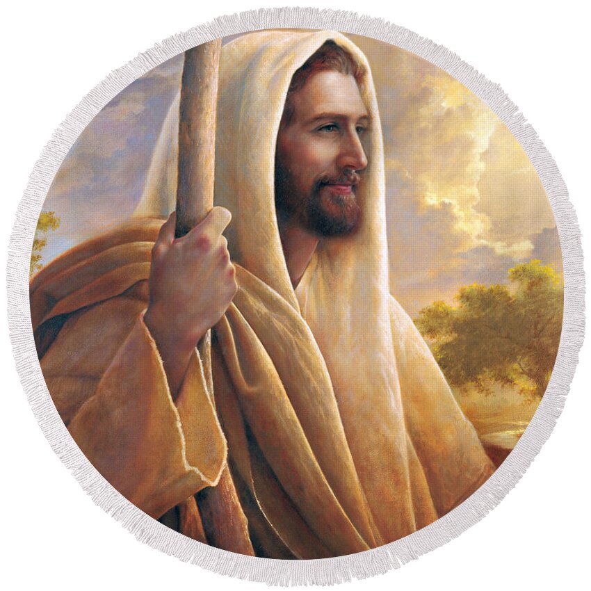 Light Of The World Round Beach Towel featuring the painting Light of the World by Greg Olsen