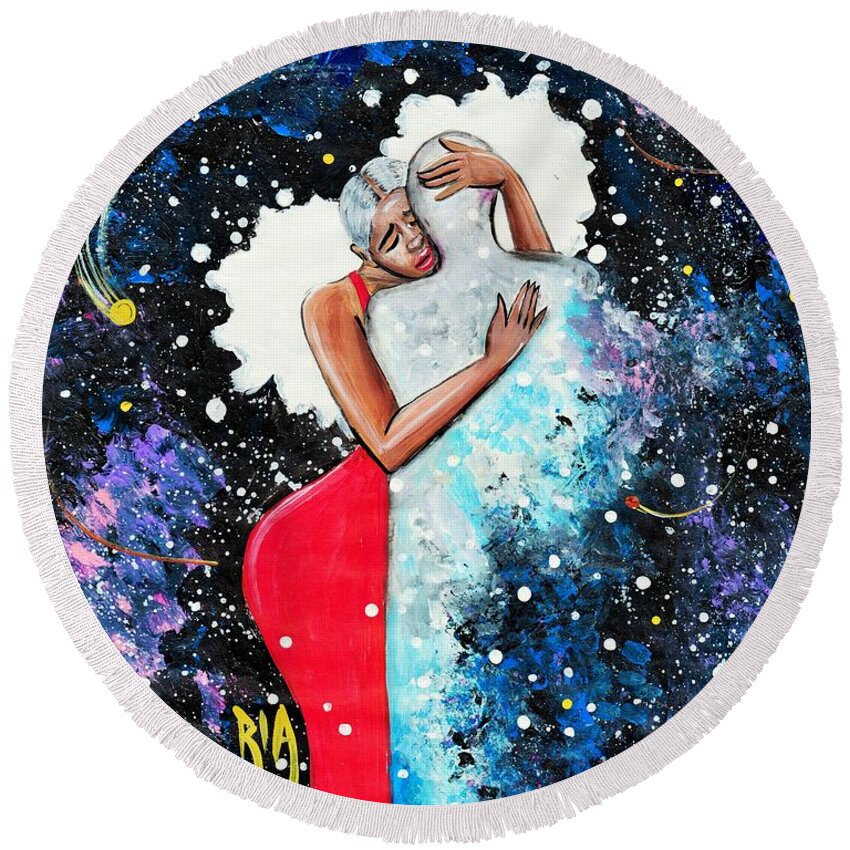 Love Round Beach Towel featuring the painting Light Years For Love by Artist RiA