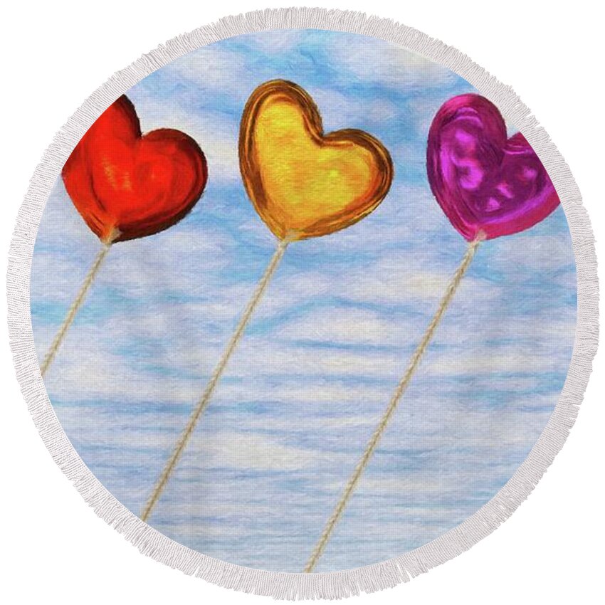 Balloon Round Beach Towel featuring the painting Lighter than Air by Jeffrey Kolker