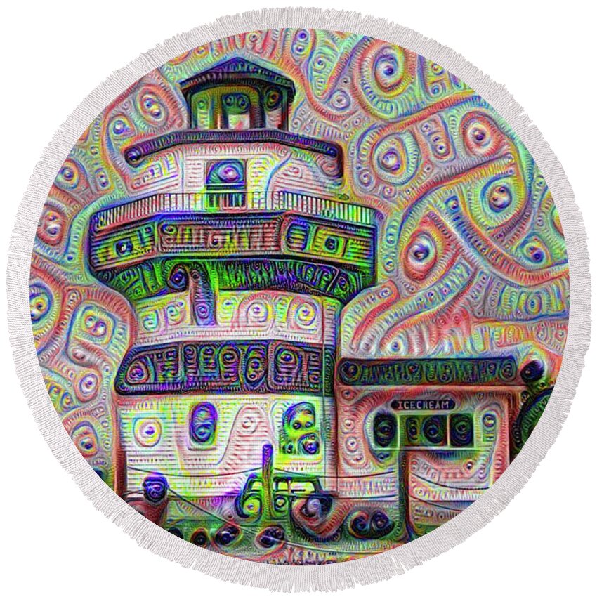 Lighthouse Round Beach Towel featuring the digital art Lighthouse Ice Cream Shop - Wildwood Crest by Bill Cannon
