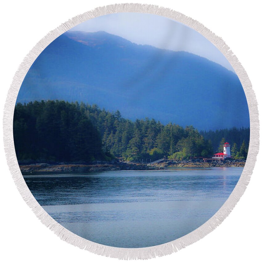 Lighthouse Round Beach Towel featuring the photograph Lighthouse Sitka Alaska by Veronica Batterson