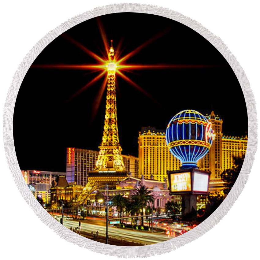 Las Vegas Round Beach Towel featuring the photograph Lighting Up Vegas by Az Jackson