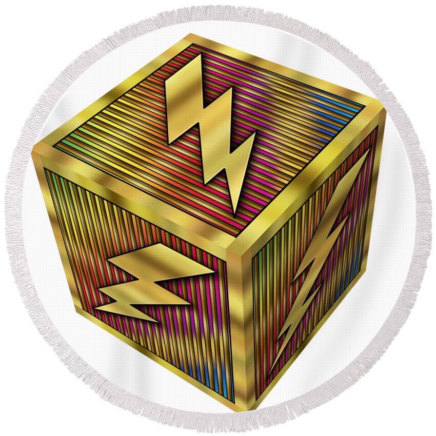 Staley Round Beach Towel featuring the digital art Lightning Bolt Cube - Transparent by Chuck Staley