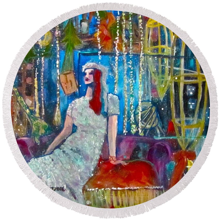 Mannequin Round Beach Towel featuring the painting Lights by Barbara O'Toole