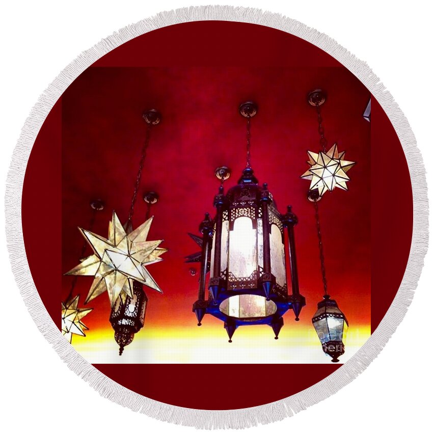 Lights Round Beach Towel featuring the photograph Lights by Denise Railey