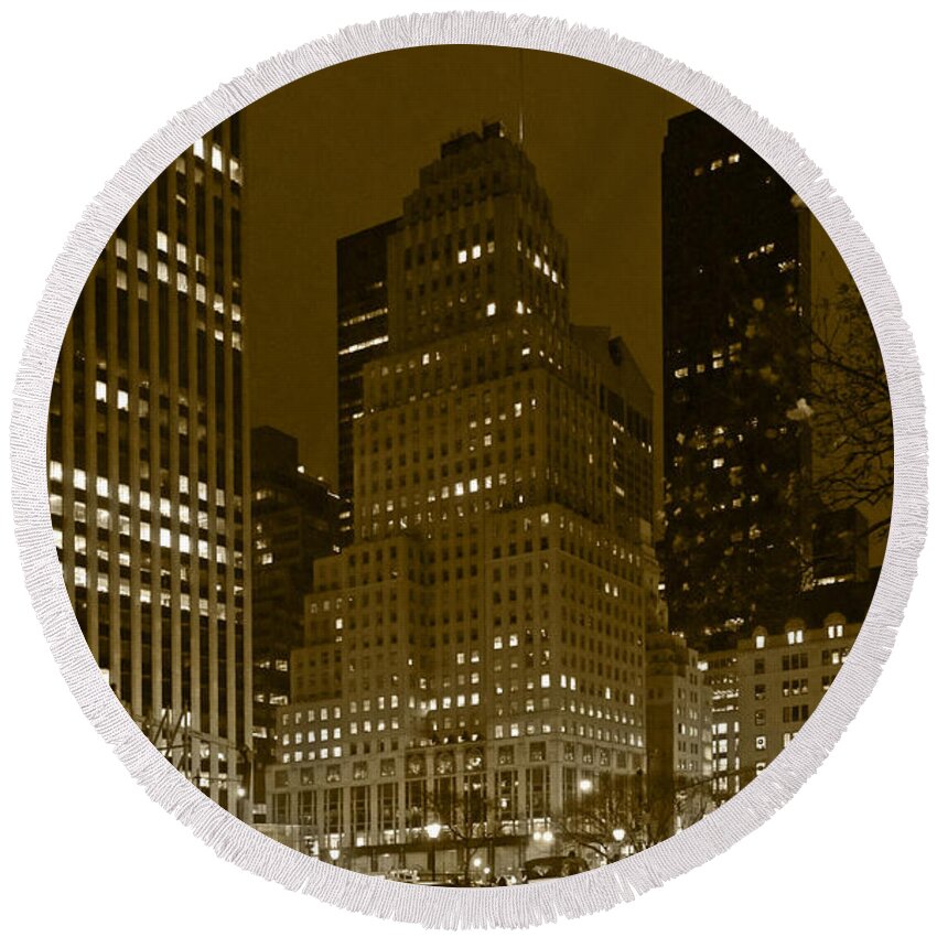 5th Ave. Lights Round Beach Towel featuring the photograph Lights of 5th Ave. by Elena Perelman
