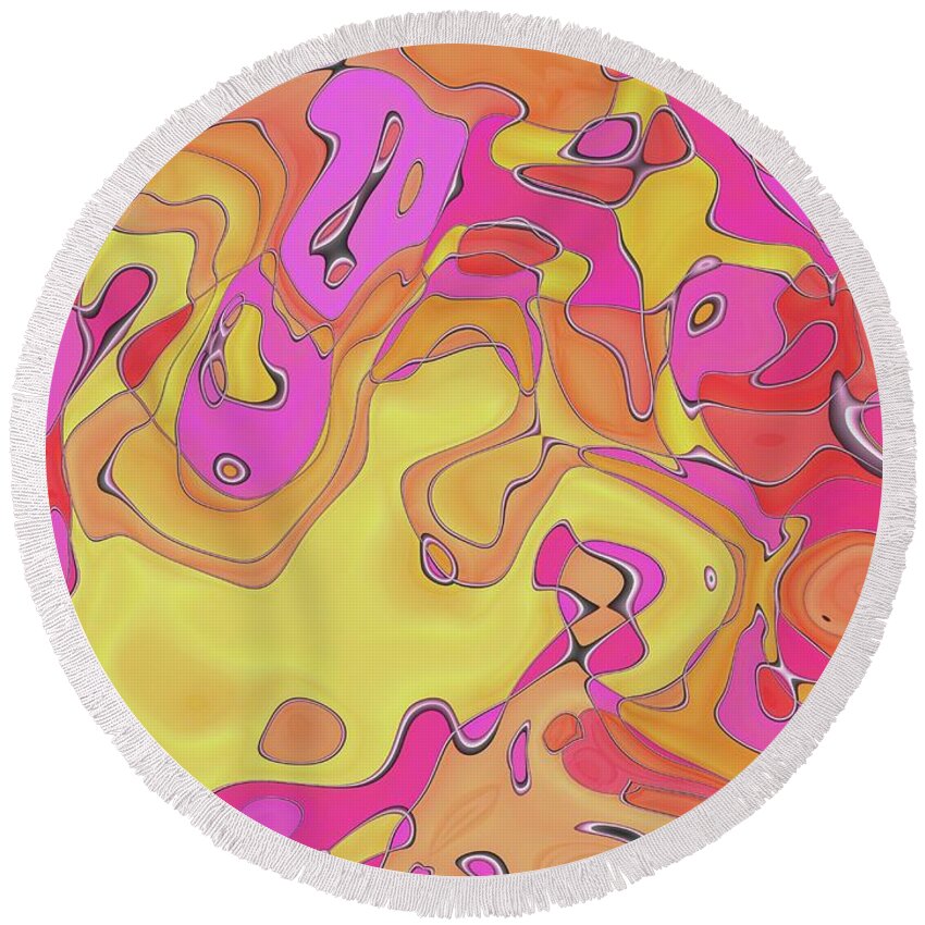 Abstract Round Beach Towel featuring the digital art Lignes en Folie - 08a by Variance Collections