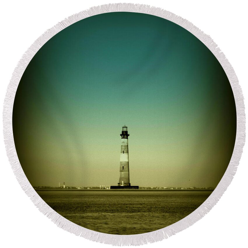 Lighthouse Round Beach Towel featuring the photograph Ligthhouse at Morris Island SC by Susanne Van Hulst