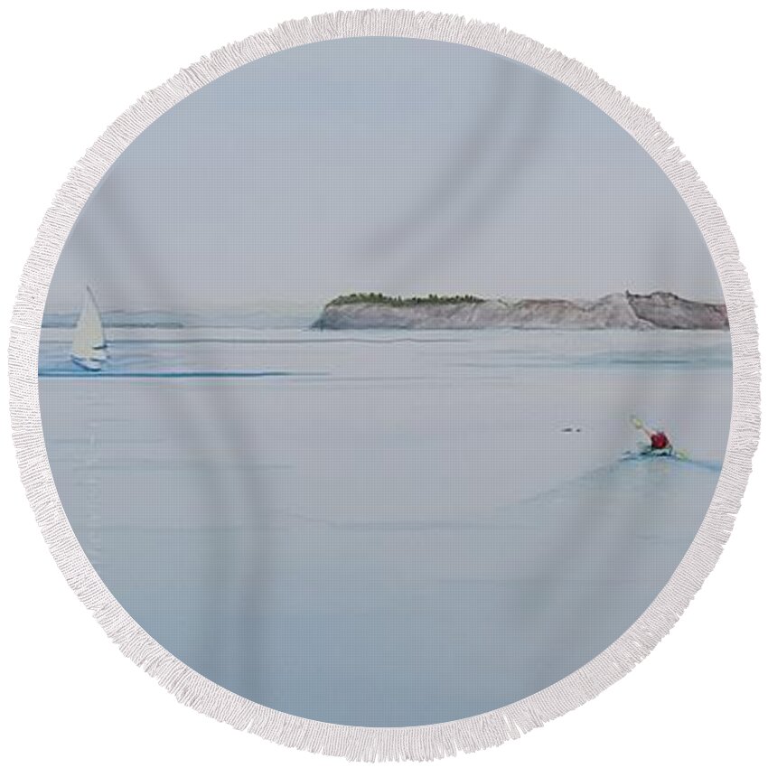 Pacific Northwest Round Beach Towel featuring the painting Like Glass by Lisa Debaets
