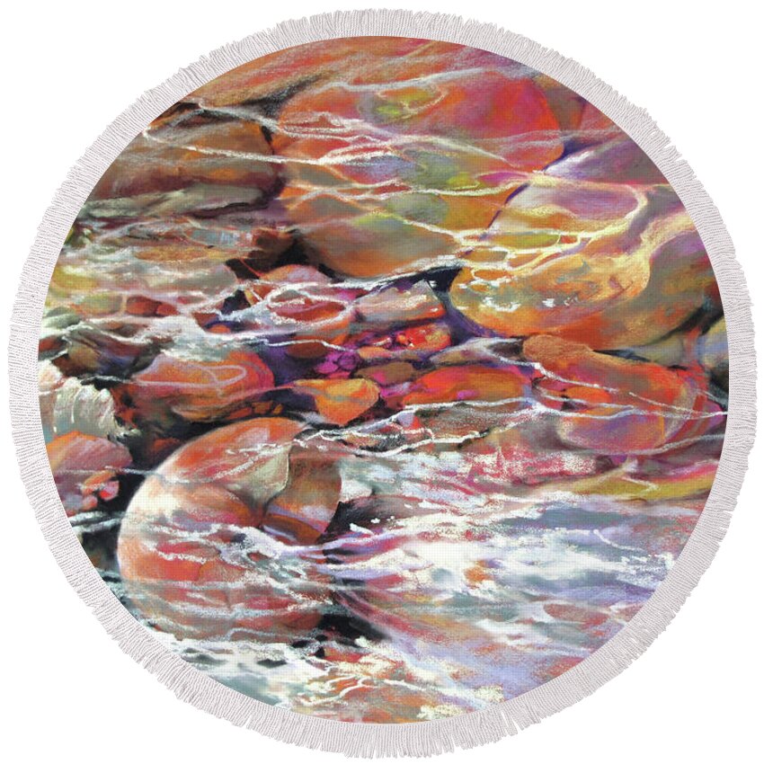 Pastel Round Beach Towel featuring the painting Like Music Adrift by Rae Andrews