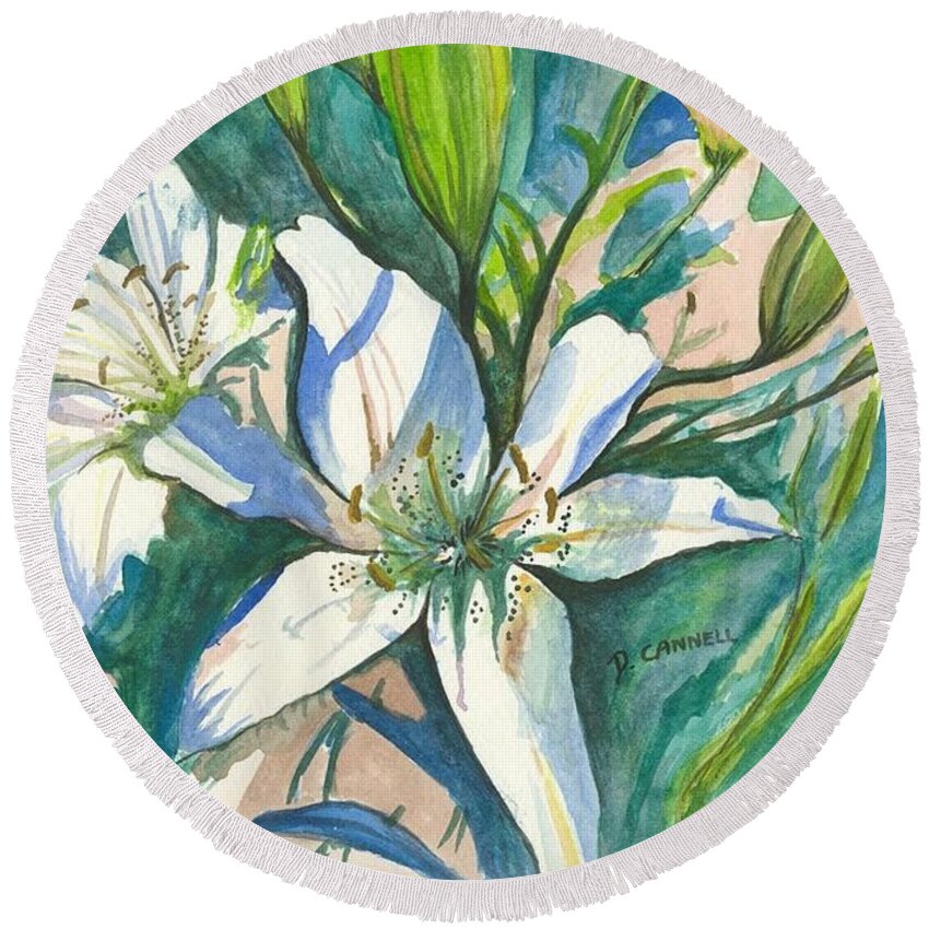 Two Round Beach Towel featuring the painting Lillies two by Darren Cannell