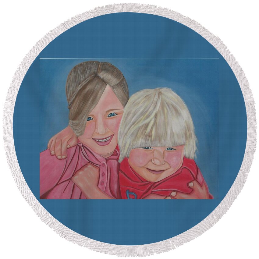  Round Beach Towel featuring the painting Lily and Emma by Sandra Marie Adams by Sandra Marie Adams