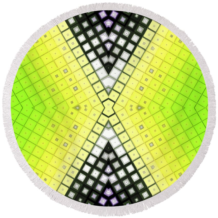 Lime Green Tiles Round Beach Towel featuring the digital art Limelight by Shawna Rowe