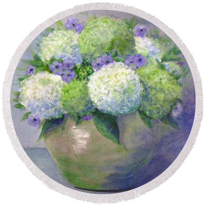 Hydrangea Round Beach Towel featuring the painting Limelight by Teresa Fry