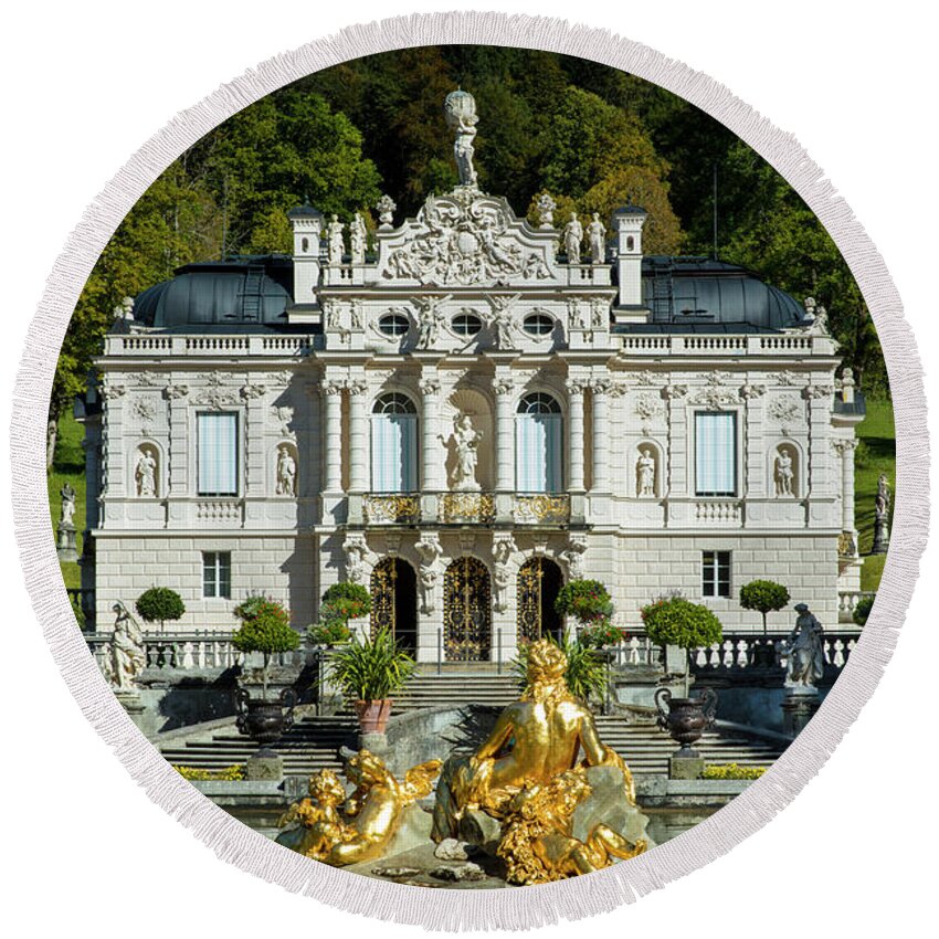 Linderhof Round Beach Towel featuring the photograph Linderhof Palace by Brian Jannsen