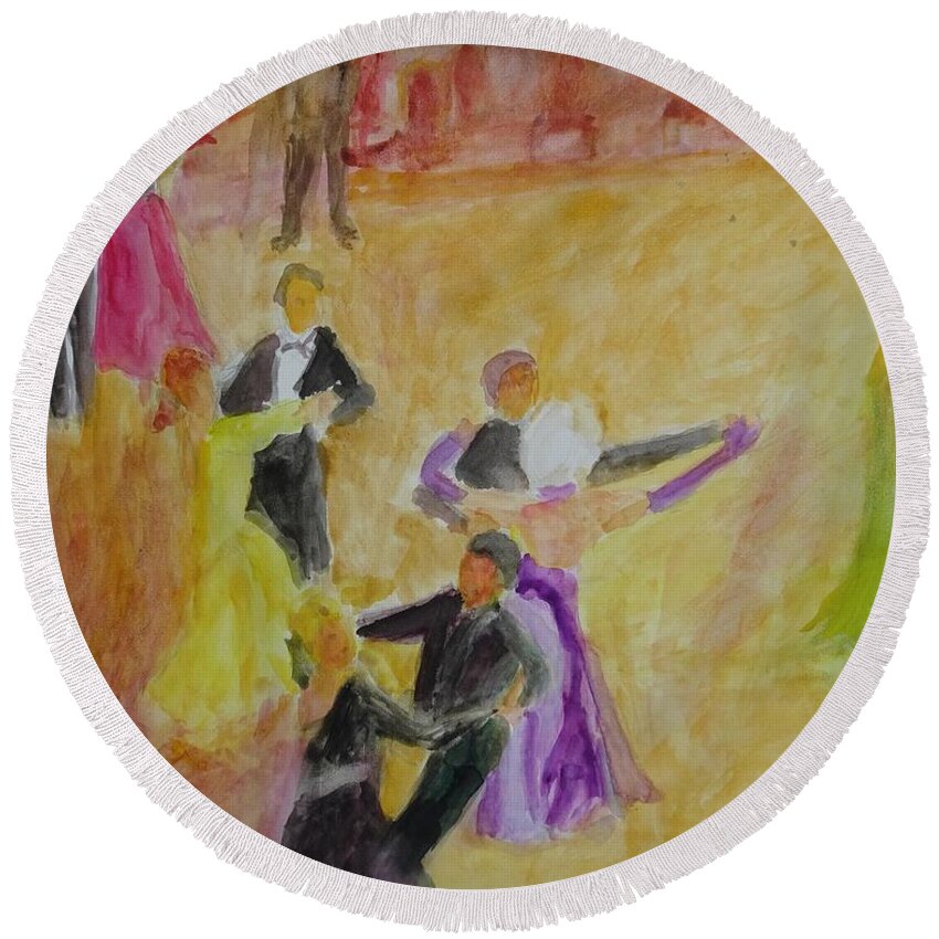 Ballroom Dance Round Beach Towel featuring the painting Line of Dance by Andrea Goldsmith