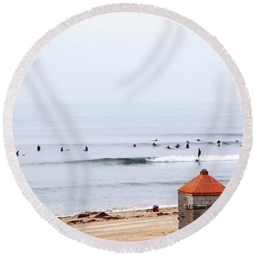 Malibu Beach Round Beach Towel featuring the photograph Line-up at Surfrider Beach by Art Block Collections