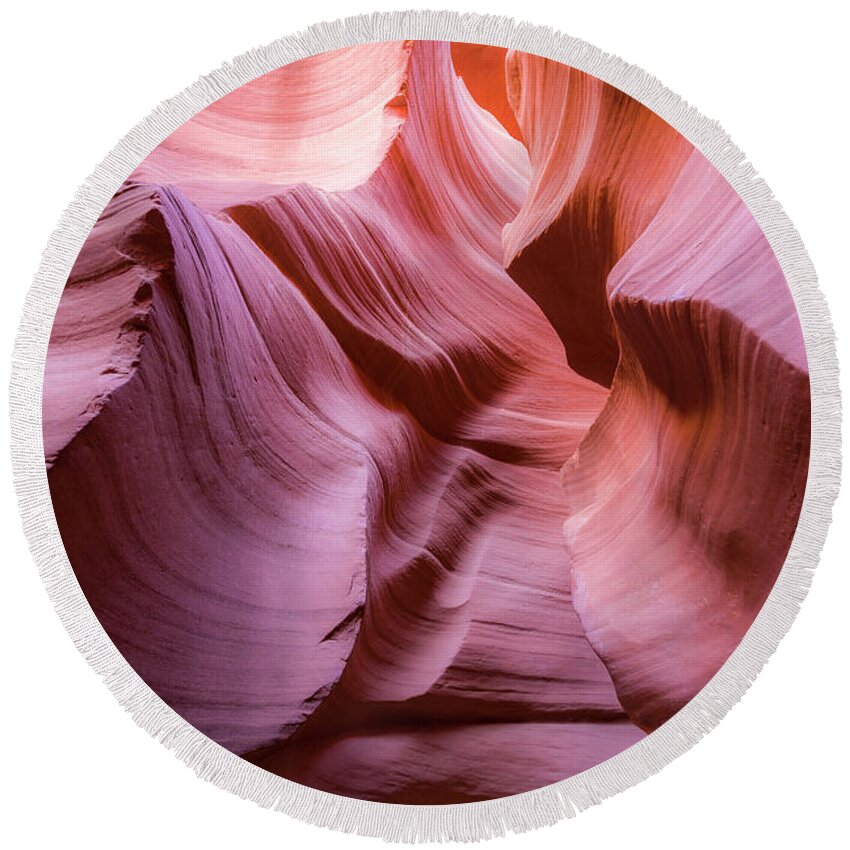 Antelope Canyon Round Beach Towel featuring the photograph Lines in the Canyon by Jon Glaser
