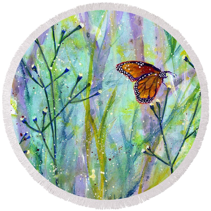 Butterfly Round Beach Towel featuring the painting Lingering Memory 1 by Hailey E Herrera