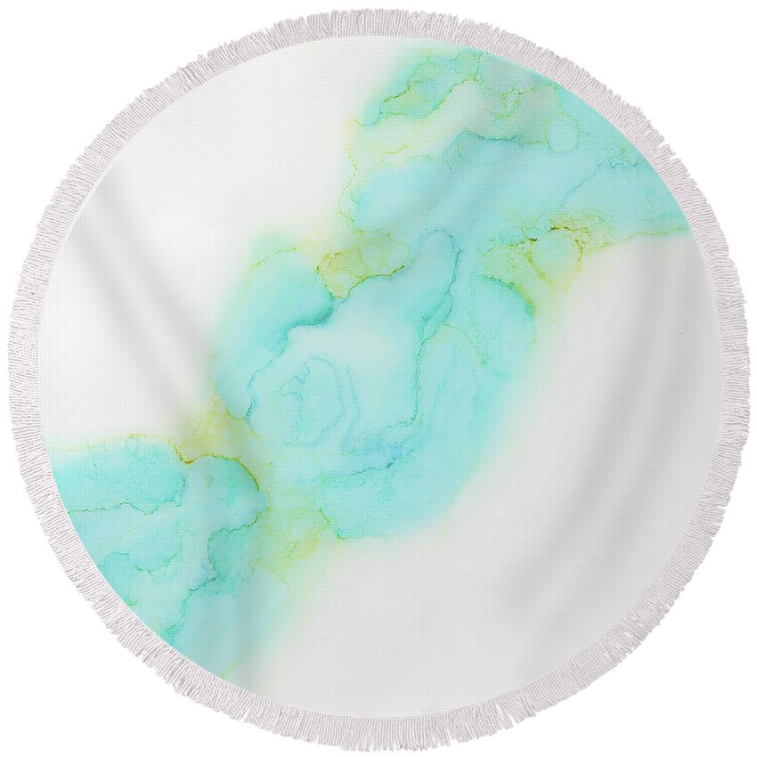 Ink Abstract Round Beach Towel featuring the painting Lingering Onward by Joanne Grant