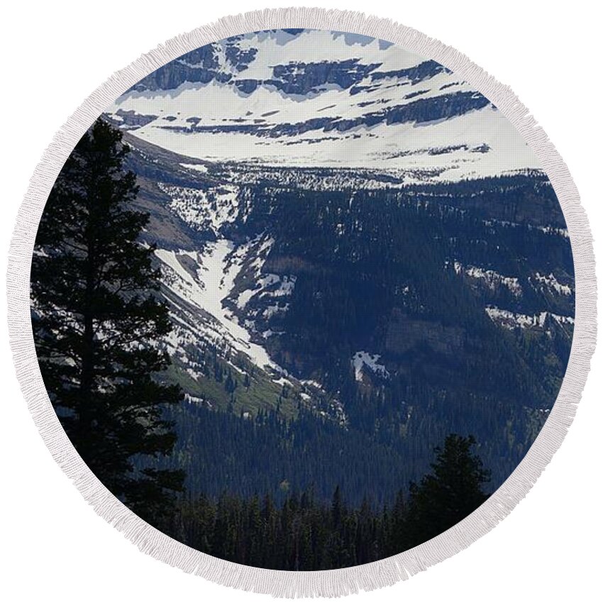 Mountain Round Beach Towel featuring the photograph Lingering Snow on the Mountain by Tracey Vivar