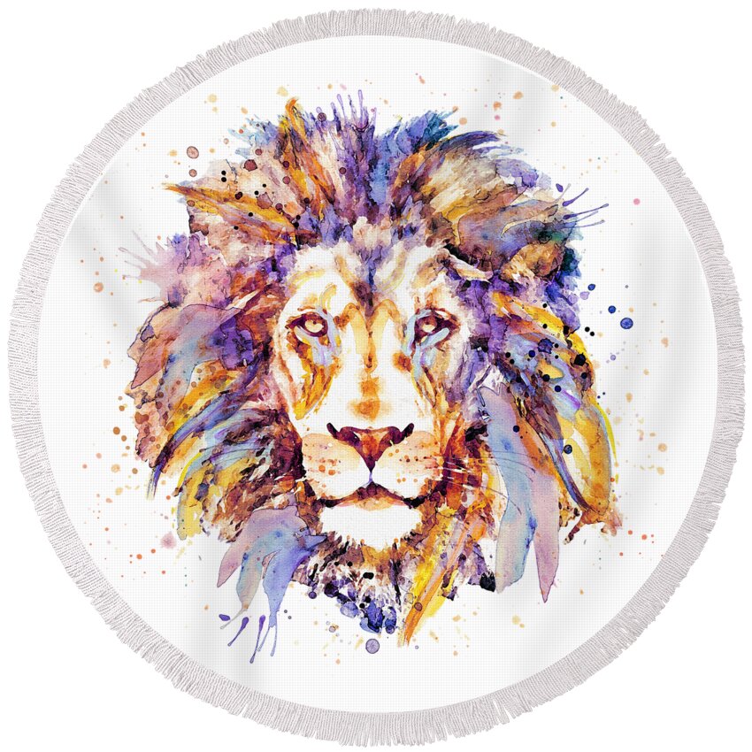Lion Round Beach Towel featuring the painting Lion Head by Marian Voicu