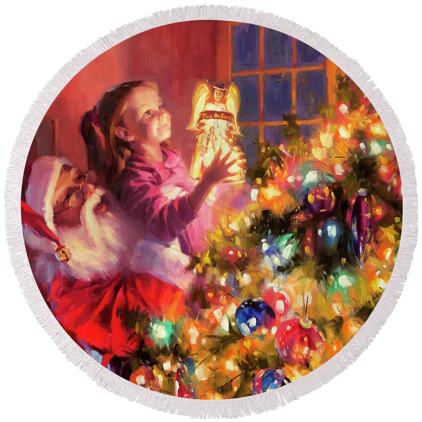 Christmas Round Beach Towel featuring the painting Little Angel Bright by Steve Henderson