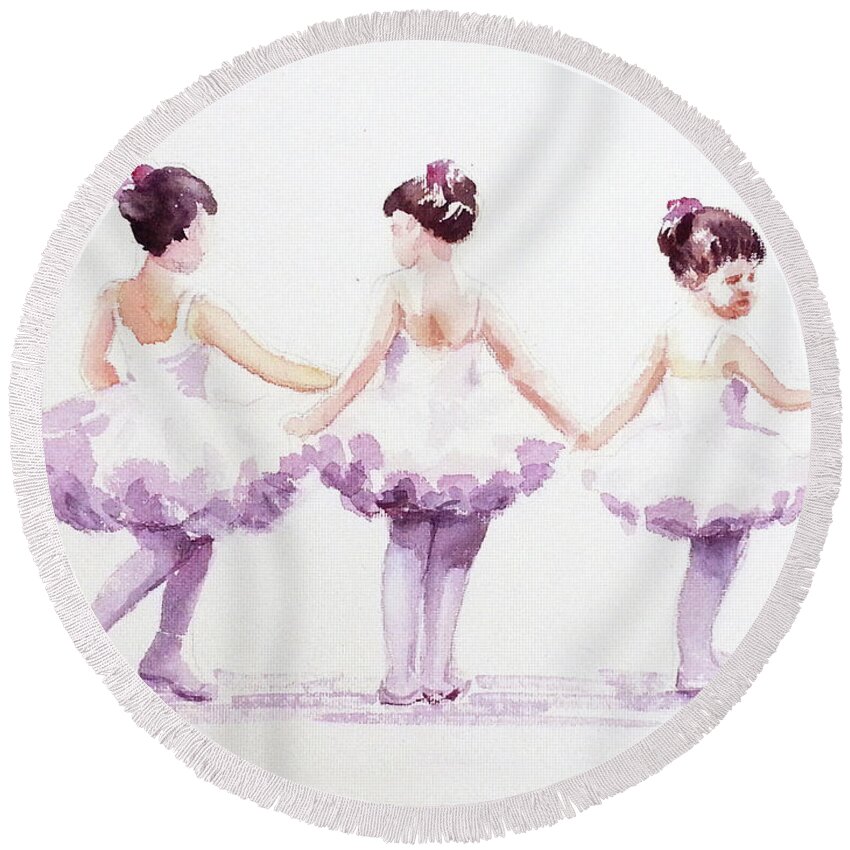 Ballerinas Round Beach Towel featuring the painting Little Ballerinas-3 by Asha Sudhaker Shenoy