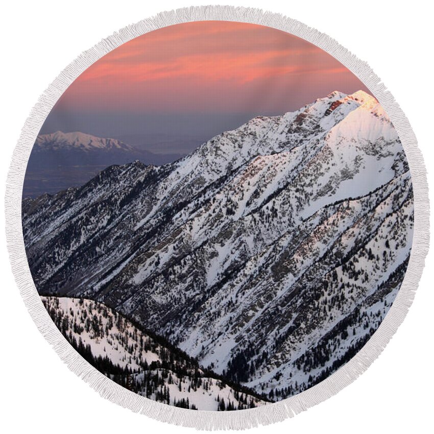 No People Round Beach Towel featuring the photograph Little Cottonwood Canyon Sunrise by Brett Pelletier