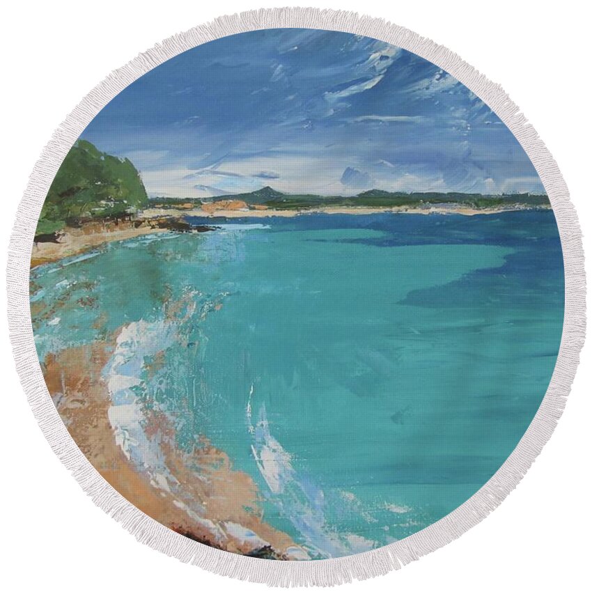 Seascape Round Beach Towel featuring the painting Little Cove View by Chris Hobel