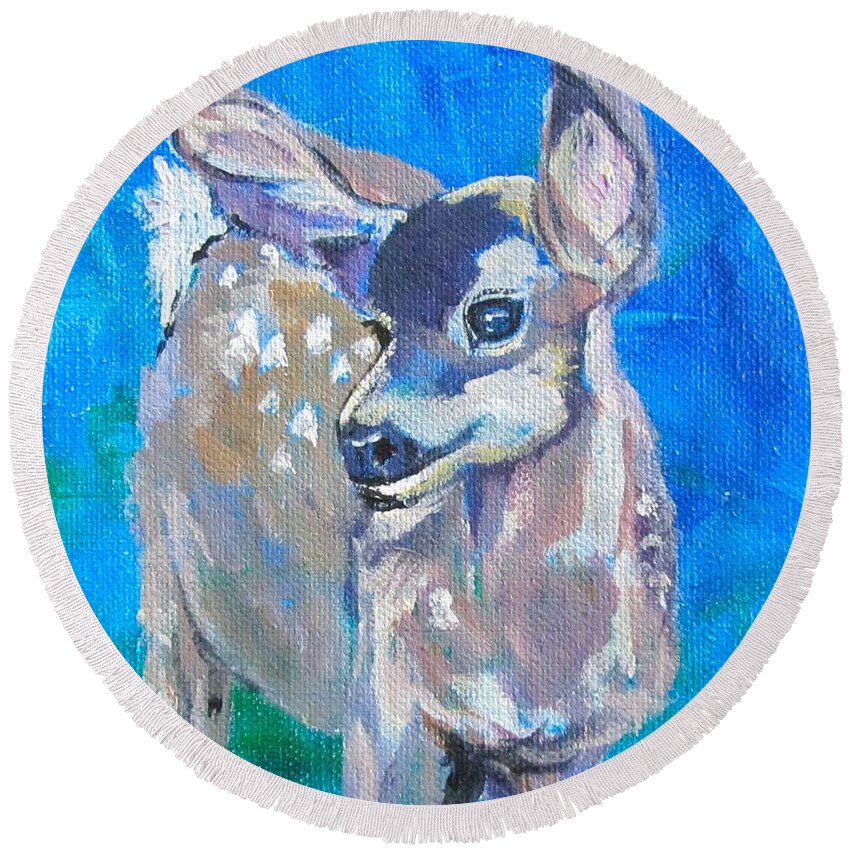 Deer Round Beach Towel featuring the painting Little Fawn by Barbara O'Toole