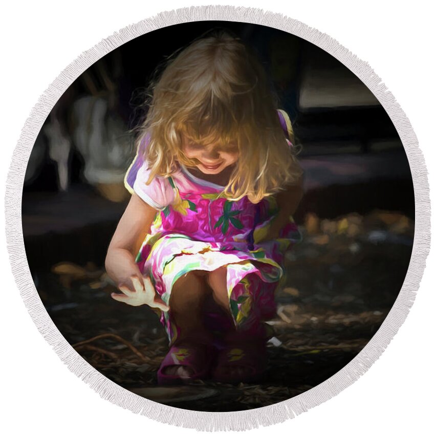 Little Girl Round Beach Towel featuring the digital art Little girl with uplight by Sheila Smart Fine Art Photography
