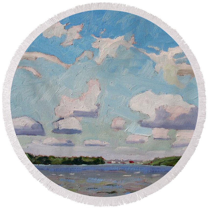 Cumulus Round Beach Towel featuring the painting Little Rideau Morning by Phil Chadwick