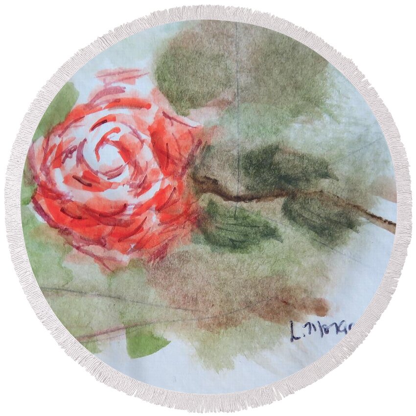 Rose Round Beach Towel featuring the painting Little Rose by Laurie Morgan