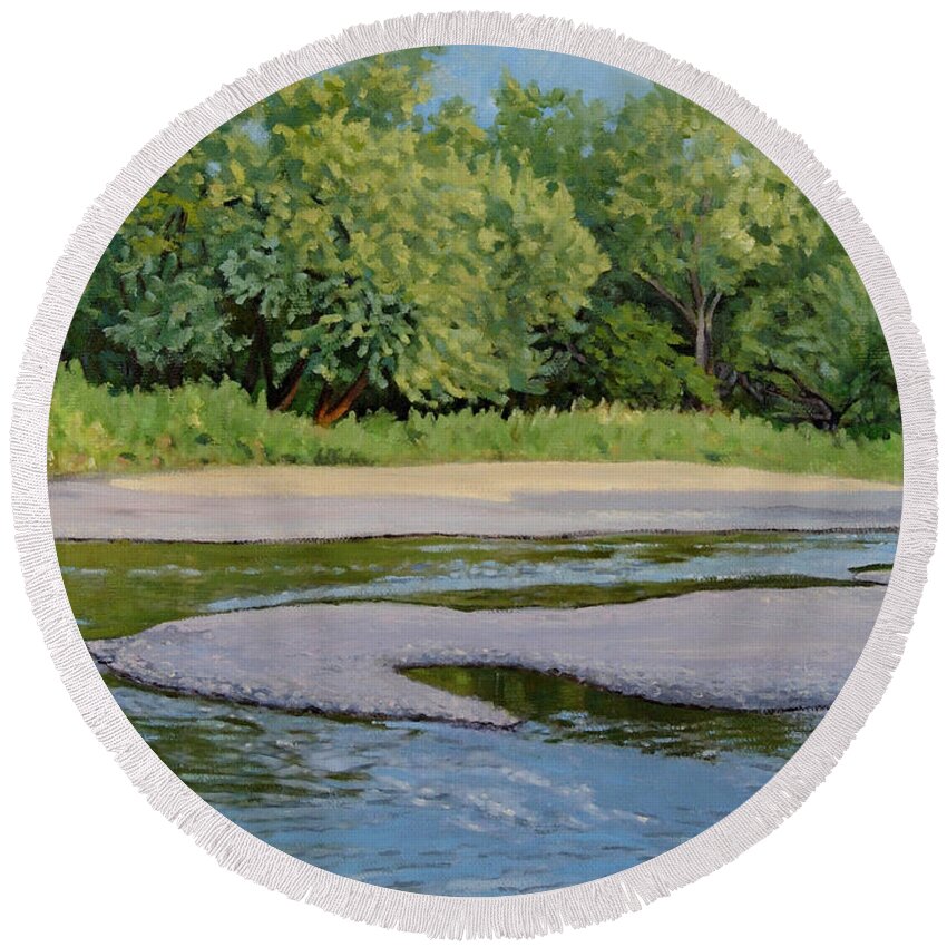 Summer Landscape Round Beach Towel featuring the painting Little Sioux Sandbar by Bruce Morrison