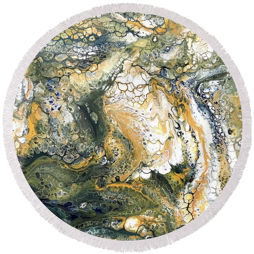 Abstract Painting Round Beach Towel featuring the painting Little Swirl by Dorothy Maier