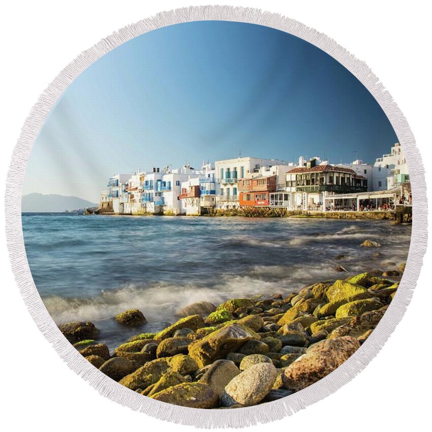  Round Beach Towel featuring the photograph Little Venice Mykonos by Colin Collins