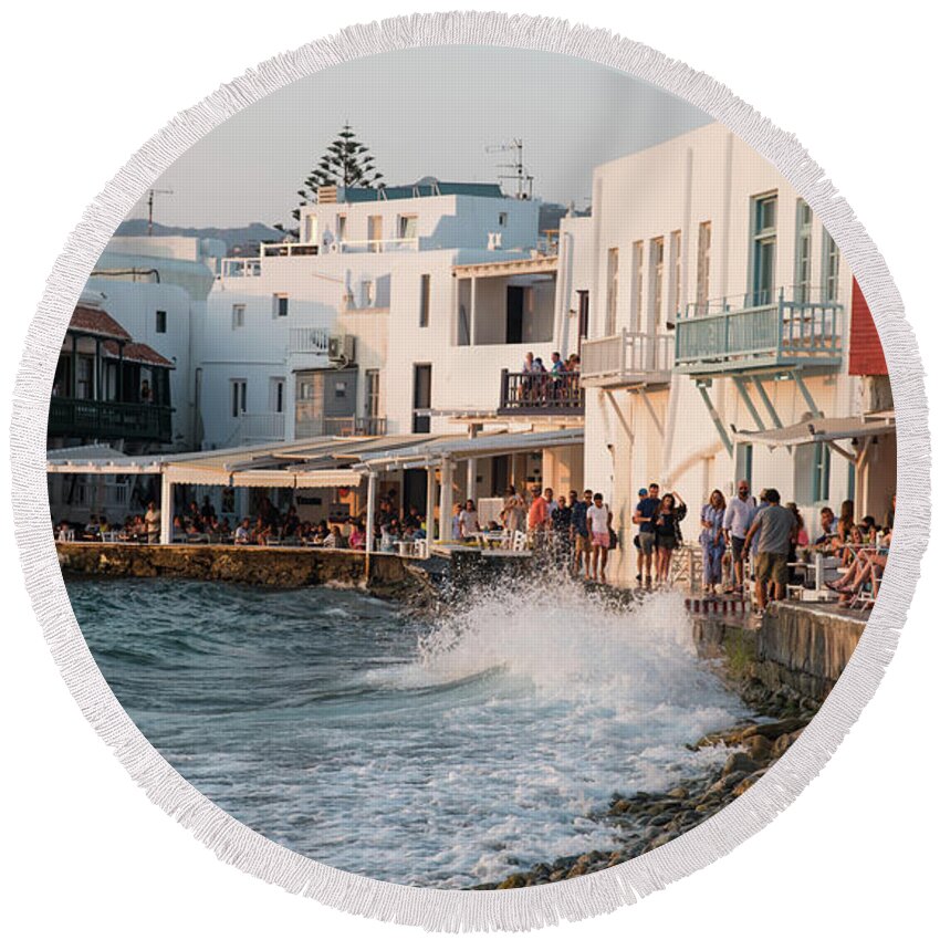 Greece Round Beach Towel featuring the photograph Little Venice, Mykonos Island, Greece by Michalakis Ppalis