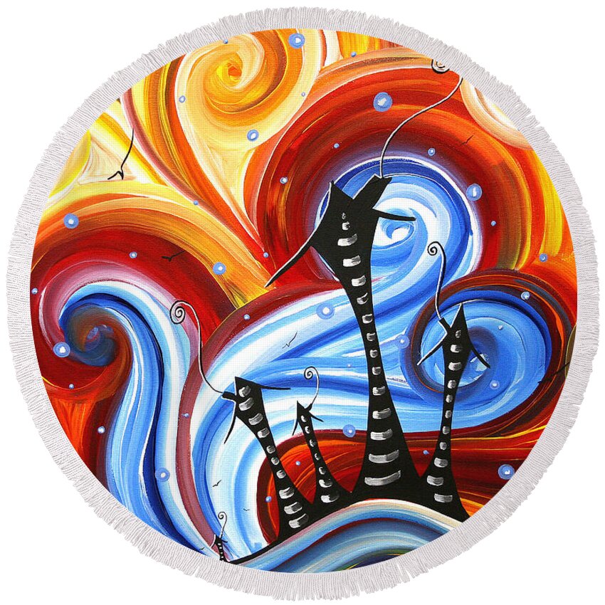 Abstract Round Beach Towel featuring the painting Little Village by MADART by Megan Duncanson