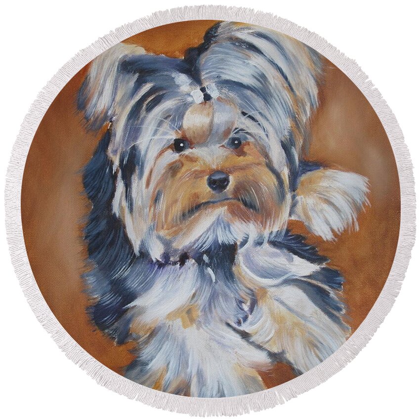 Pets Round Beach Towel featuring the painting Little Zoey by Kathie Camara