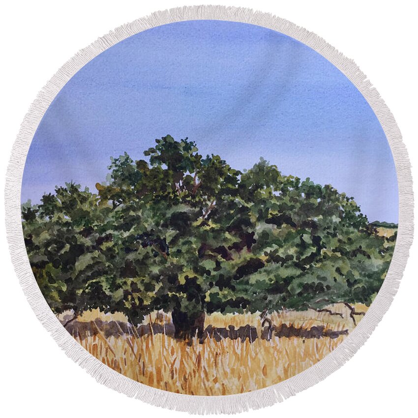 Tree Round Beach Towel featuring the painting Live Oak by Christine Lathrop