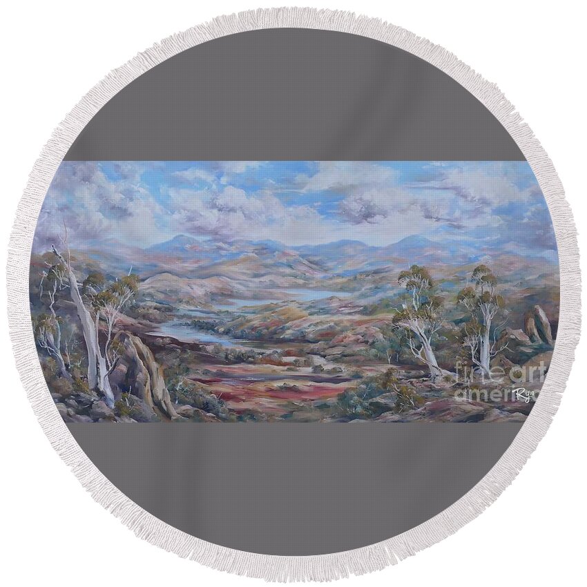 Ryn Shell Round Beach Towel featuring the painting Living Desert Broken Hill by Ryn Shell