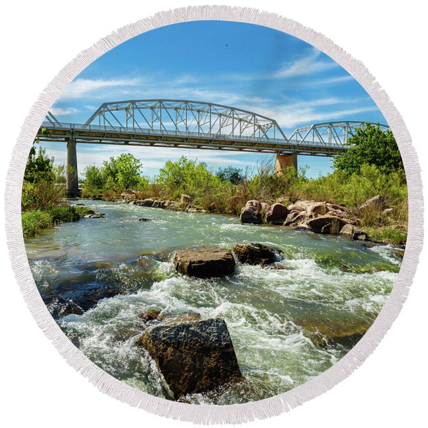 Highway 71 Round Beach Towel featuring the photograph Llano River by Raul Rodriguez