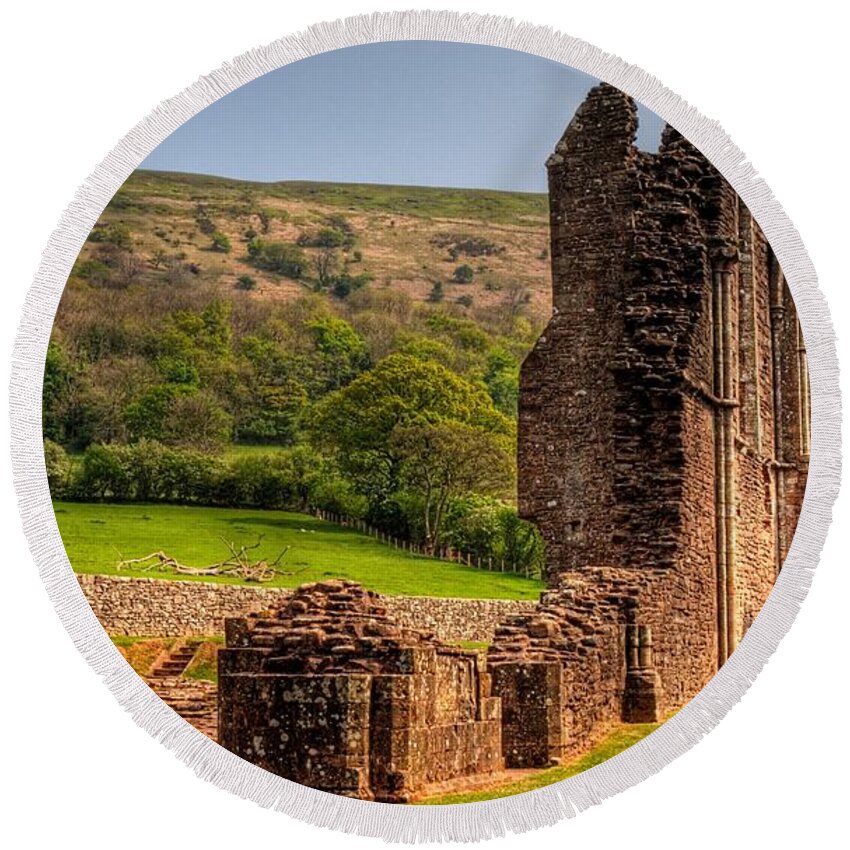 Llanthony Priory Round Beach Towel featuring the digital art Llanthony Priory by Maye Loeser