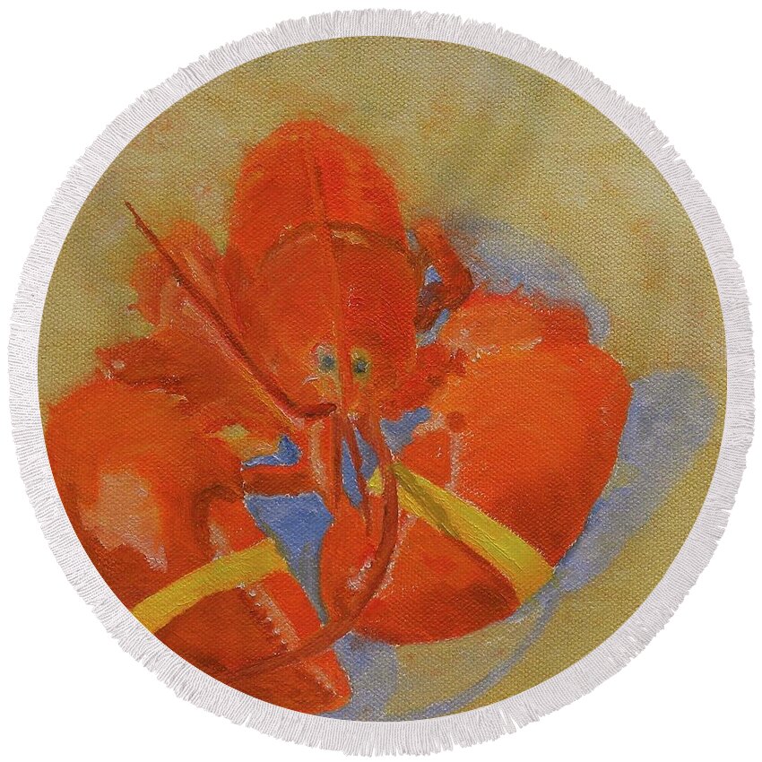 Lobster Still Life Round Beach Towel featuring the painting Lobster In Red by Scott W White