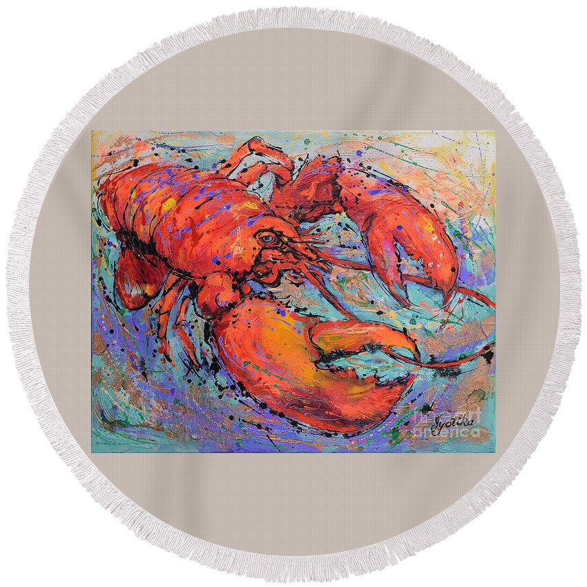  Round Beach Towel featuring the painting Lobster by Jyotika Shroff