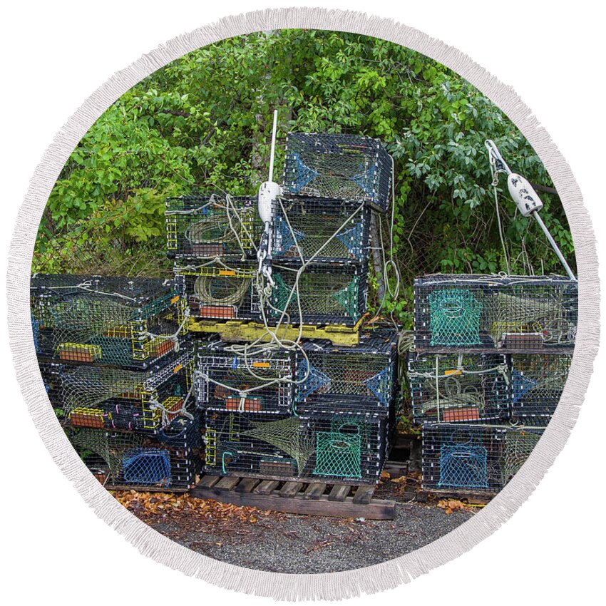 Seafood Round Beach Towel featuring the photograph Lobster Traps by Kevin Craft