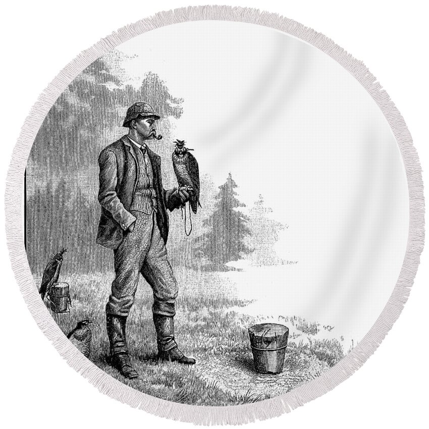 19th Century Round Beach Towel featuring the photograph Lodge: The Falconer by Granger