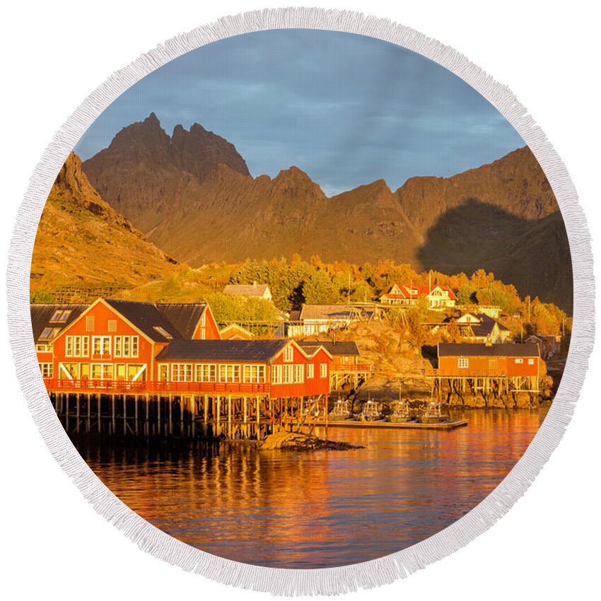 Norway Round Beach Towel featuring the photograph Lofoten Sunrise 2 by Timothy Hacker
